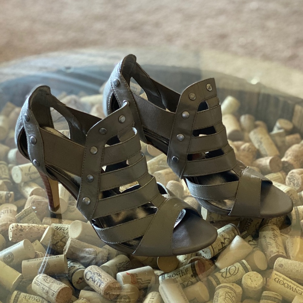 Nine West Grey/army green studded dress sandal